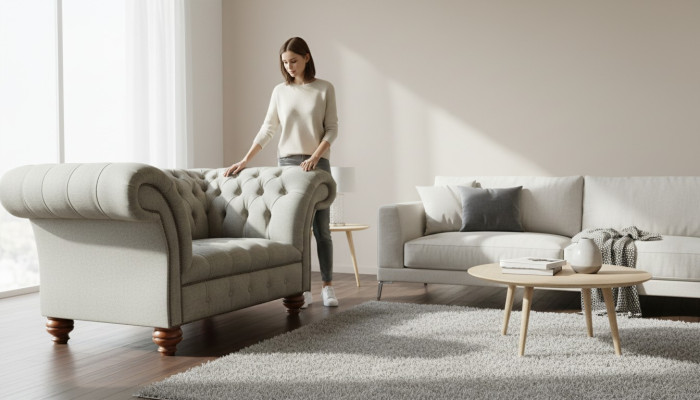 Chesterfield Einsitzer Sofa Sessel Couch Polster Sitzmöbel Textil Stoff