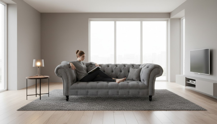 Chesterfield Couch 3 Sitzer Polster Sitz Textil Stoff Couchen Sofa Neu