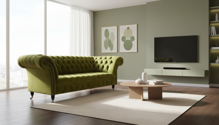 Design Chesterfield Sofa 3 Sitzer Grün Couch Polster Sofas Wohnzimmer