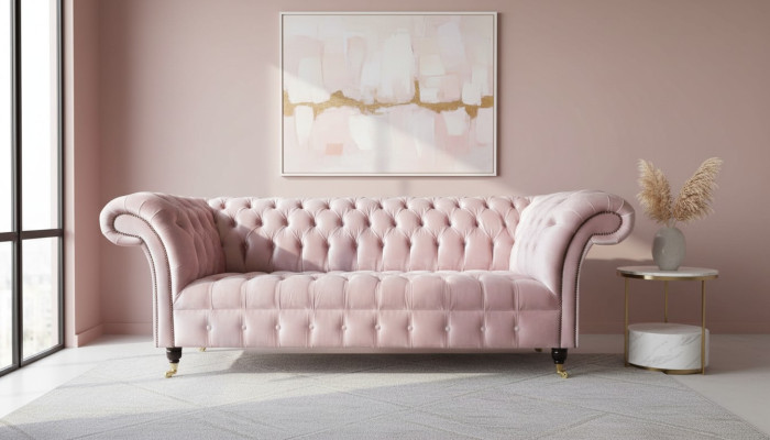Chesterfield 3 Sitzer Sofa Stoffsofa Rosa Wohnzimmer Polster Sofas Neu