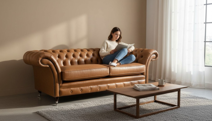 Sofa 3 Sitzer Leder Sofas Couch Polster Wohnzimmer Chesterfield Dreisitzer