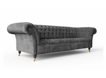 Chesterfield 3 Sitzer Couch Polster Sitz Textil Stoff Grau Couchen Sofa