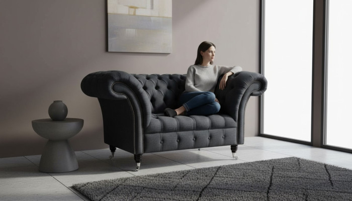 Couch Polster Sofa Textil Chesterfield Couchen 1,5 Sitzer Einsitzer Grau
