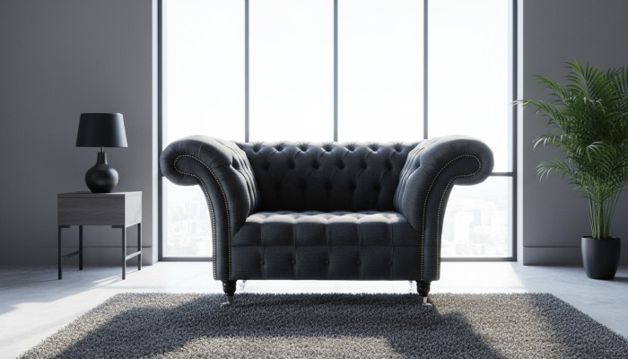Couch Polster Sofa Textil Chesterfield Couchen 1,5 Sitzer Einsitzer Grau
