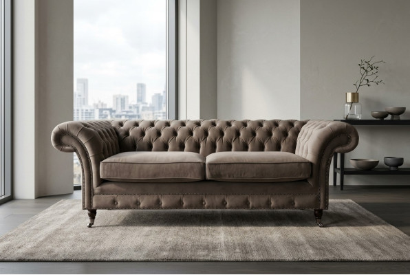 Couchen Polster Sofas 3 Sitz Dreisitzer Stoffsofa Chesterfield Grau Neu