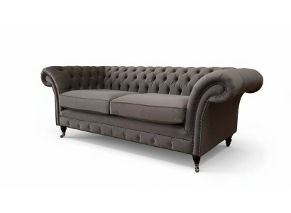 Couchen Polster Sofas 3 Sitz Dreisitzer Stoffsofa Chesterfield Grau Neu