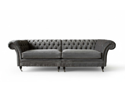 Chesterfield Viersitzer Sofa 4 Sitzer Sofas Stoff Polyester Grau Möbel