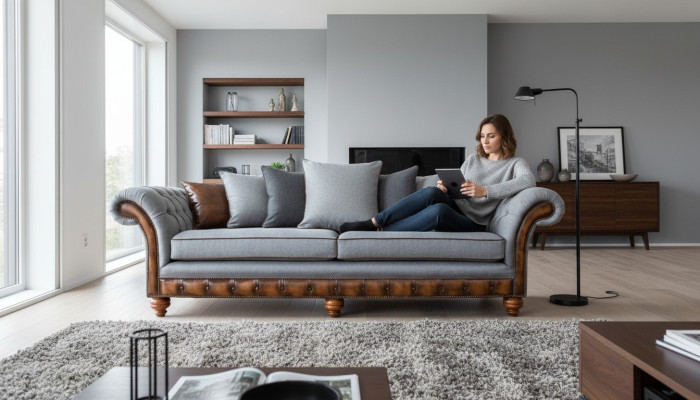 Sofa Couch Stoff Polster Sofas Couchen Wohnzimmer Design 4 Sitzer Neu