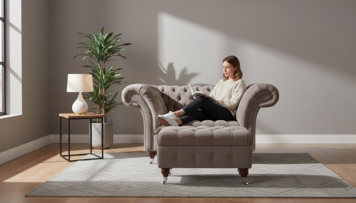 Chesterfield Sofa Couch 1 Sitzer Luxus Textil Stoff Couchen Polster Neu
