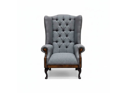 Ohrensessel Chesterfield Sessel Couch 1 Sitzer Grau Stoff Textil Neu