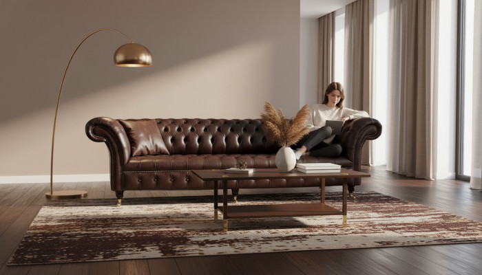 Sofa 4 Sitzer Chesterfield Couch Luxus 245cm Ledersofa Couchen Möbel