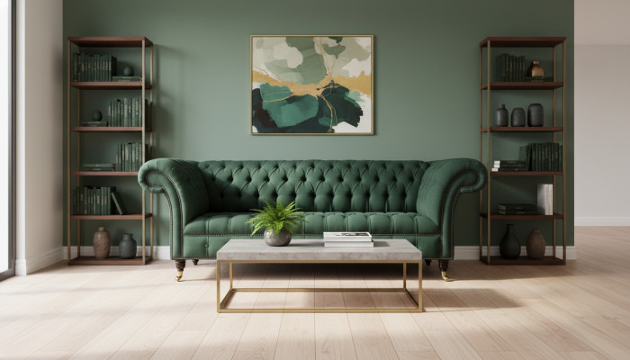 Dreisitzer Couch Textil Grün Polster Möbel Chesterfield Sofas Couchen