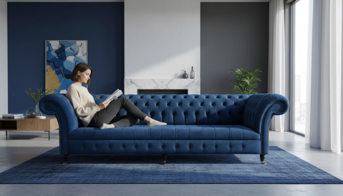 Chesterfield Big Sofa Couch Textil Samt Polster Sofas 4 Sitzer Couchen