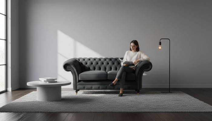 Chesterfield Schwarz 2 Sitzer Couch Polster Couchen Design Sofa Textil