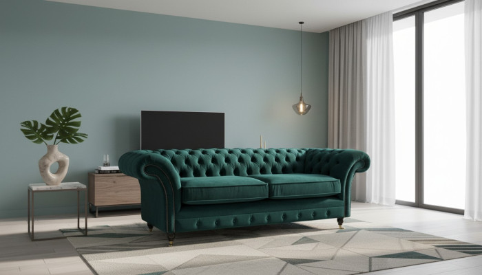 Chesterfield Polster 3 Sitzer Textil Couchen Sofa Dreisitzer Couch Samt