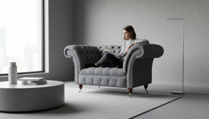 Chesterfield Design Sessel Grau Polster Luxus Textil Couchen 1 Sitzer