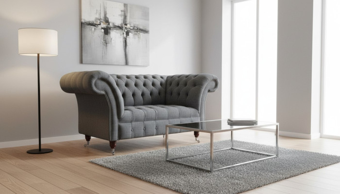 Chesterfield Design Sessel Grau Polster Luxus Textil Couchen 1 Sitzer