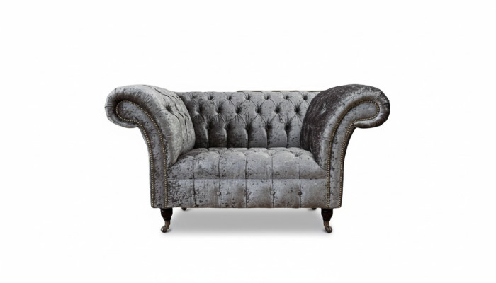 Chesterfield Sessel Design Polster Sofa Couch Chesterfield Textil Silber