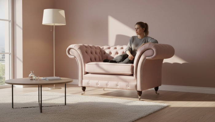 Chesterfield Design Sessel Rosa Polster Luxus Textil Couchen 1 Sitzer