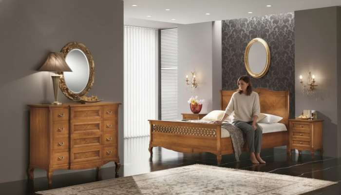 Bett 2x Nachttische Kommode 5tlg. Set Schlafzimmer Italienische Möbel