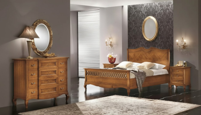 Bett 2x Nachttische Kommode 5tlg. Set Schlafzimmer Italienische Möbel