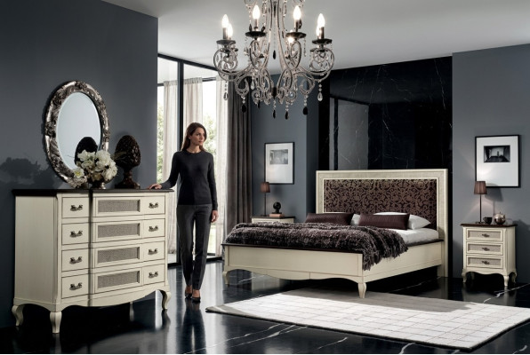 Bett 2x Nachttische 5tlg. Italienische Möbel Schlafzimmer Kommode Holz