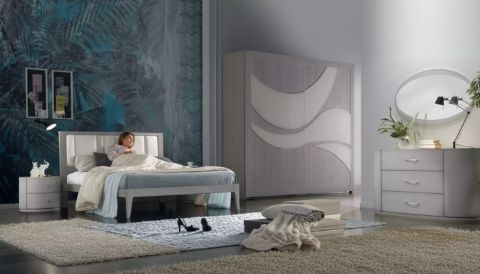 Schlafzimmer Bett 2x Nachttische Kleiderschrank Kommode Luxus Set 5 tlg.