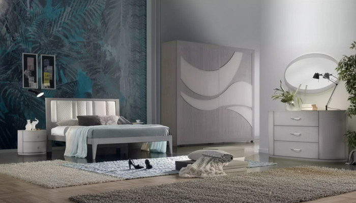 Schlafzimmer Bett 2x Nachttische Kleiderschrank Kommode Luxus Set 5 tlg.
