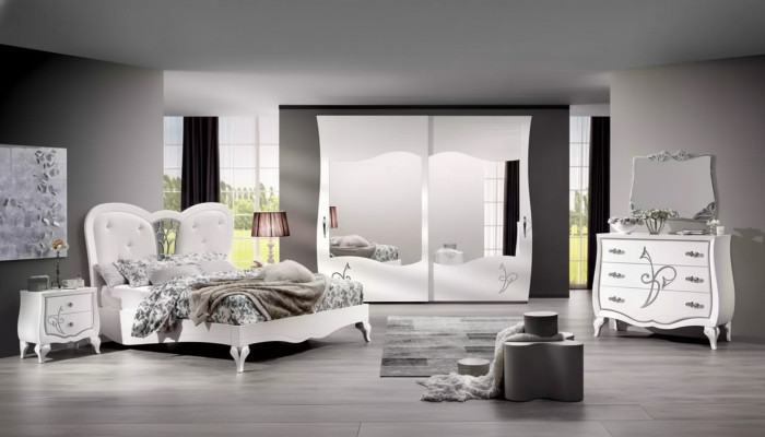 Schlafzimmer 5 tlg. Set Bett 2x Nachttische Kleiderschrank Modern Möbel