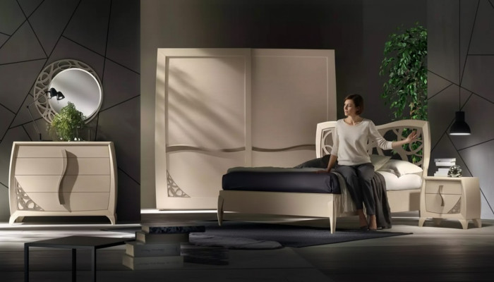 Komplettes Schlafzimmer Set Design Modern Luxus Bett 2x Nachttisch 6 tlg Neu