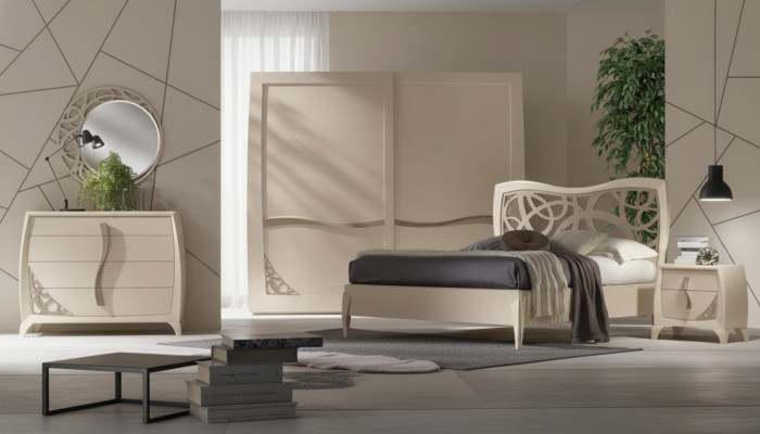 Komplettes Schlafzimmer Set Design Modern Luxus Bett 2x Nachttisch 6 tlg Neu