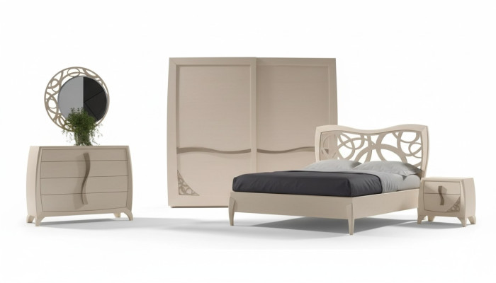 Komplettes Schlafzimmer Set Design Modern Luxus Bett 2x Nachttisch 6 tlg Neu