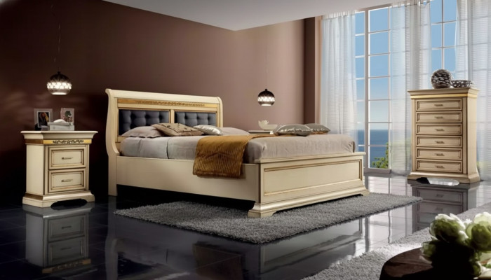 Komplettes Schlafzimmer Design Modern Luxus Bett 2x Nachttische Kommode