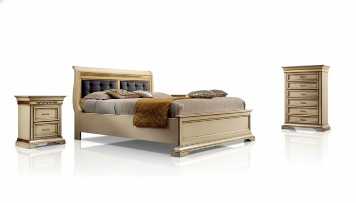 Komplettes Schlafzimmer Design Modern Luxus Bett 2x Nachttische Kommode