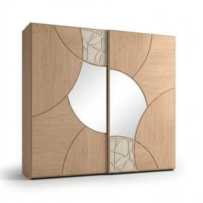 Kleiderschrank Mit Schwebetüren Schlafzimmer Holz Schrank Braun Spiegel