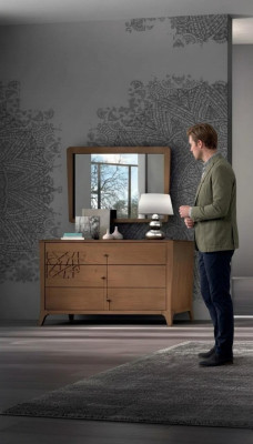 Schlafzimmer Kommode mit Spiegel Holz Möbel Schrank Braun Modern Neu