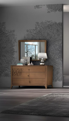 Schlafzimmer Kommode mit Spiegel Holz Möbel Schrank Braun Modern Neu