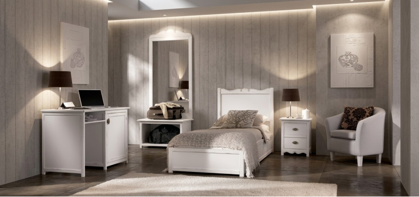 Schlafzimmer Bett Nachttisch Schreibtisch Standspiegel Gruppe Set 4tlg.