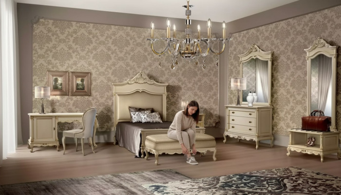 Schlafzimmer Set Bett Nachttisch Holz Kommode Luxus Modern 7tlg. Neu