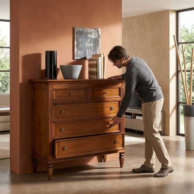 Luxus Schlafzimmer Kommode mit 5 Schubladen Holzschrank Design Möbel Neu