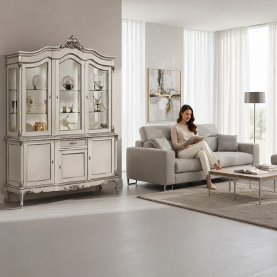 Vitrine Glas Schrank Echtholz Vitrine Anrichte Italienische Wohnzimmer Möbel Neu