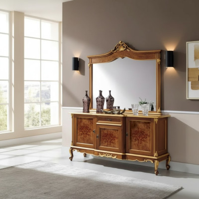 Sideboard Set Italienische Möbel 2tlg. Massivholz Sideboard mit Spiegel