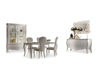 Esszimmer Set 8tlg. Esstisch 4x Stühle Sideboard Spiegel Garnitur Weiß