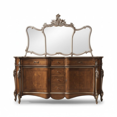 Sideboard mit Spiegel Wohnzimmer Anrichte Möbel Design Schrank Braun Neu