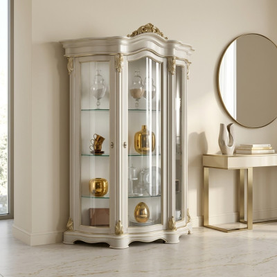 Vitrine Holz Schrank Klassische Weiß Schränke Design Wohnzimmer Glas