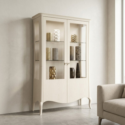 Vitrine Luxus Schrank Weiß Holz Schränke Wohnzimmer Glasschrank Neu