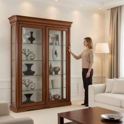 Klassischer Vitrine Schrank Klassische Glasschrank Braun Schränke Holz