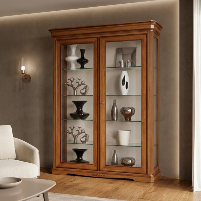 Klassischer Vitrine Schrank Klassische Glasschrank Braun Schränke Holz