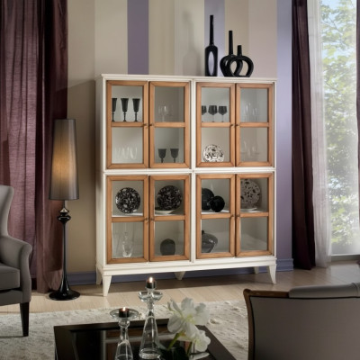 Vitrine Schränke Vitrinen Holz Luxus Wohnzimmer Möbel Weiß Schrank Neu