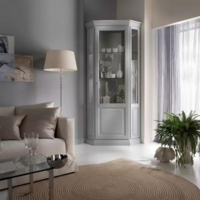 Eck Vitrine Schrank Weiß Vitrinen Wohnzimmer Klassischer Design Regal